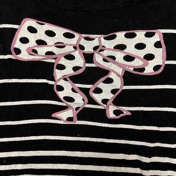 Ta-eam Collection T Shirt Baby Girls sz 2T Black White Stripe Polka Dot Pink Bow - Picture 3 of 8